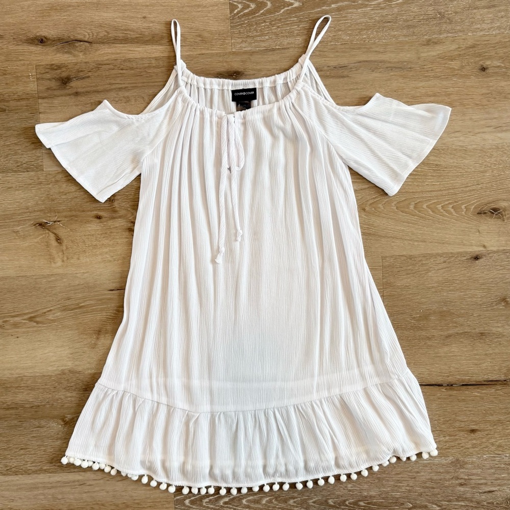 White Cold Shoulder Pom-Pom Cover-Up